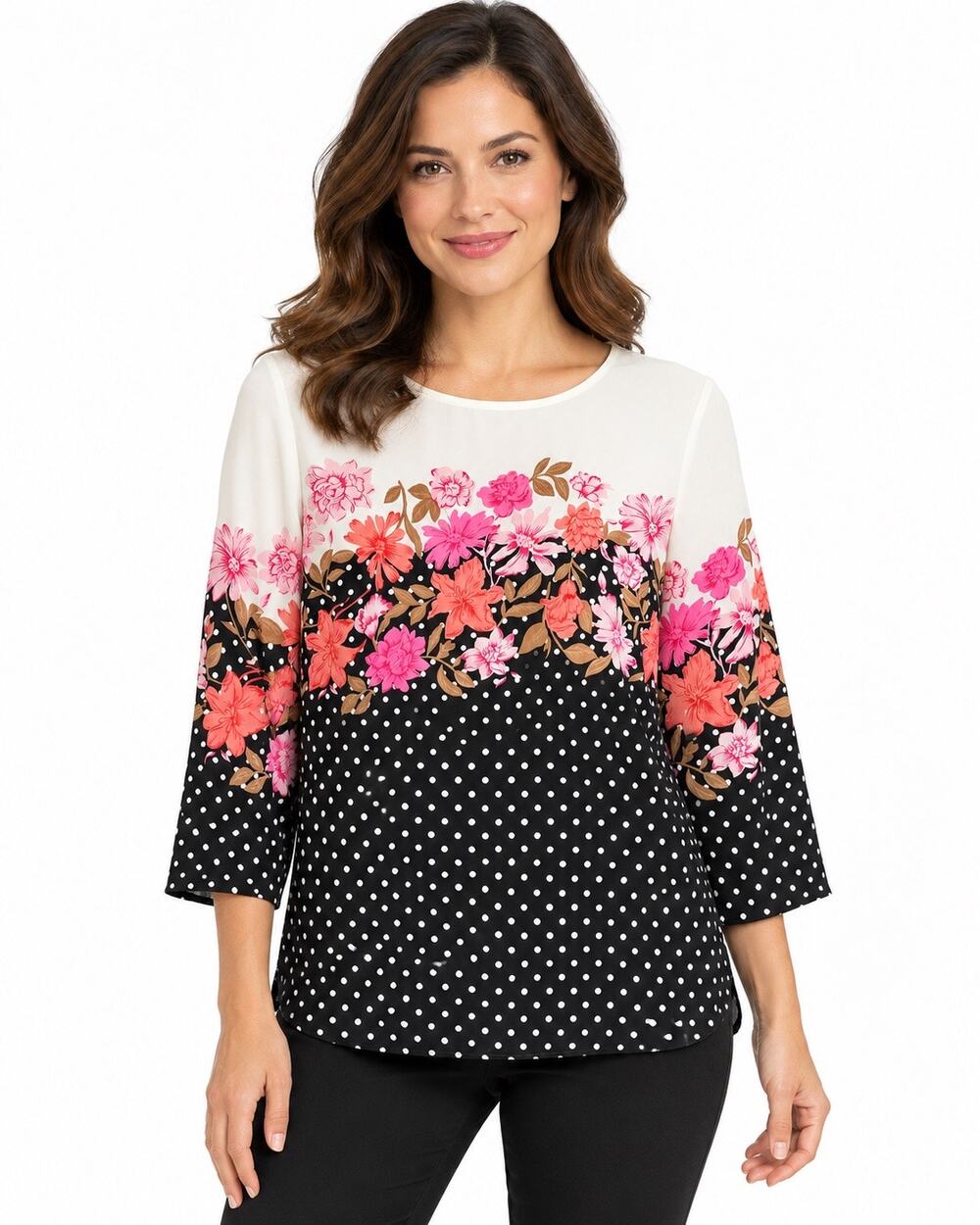 Talbots Petite Women’s SP Floral Polka Dot 3/4 Sleeve Blouse